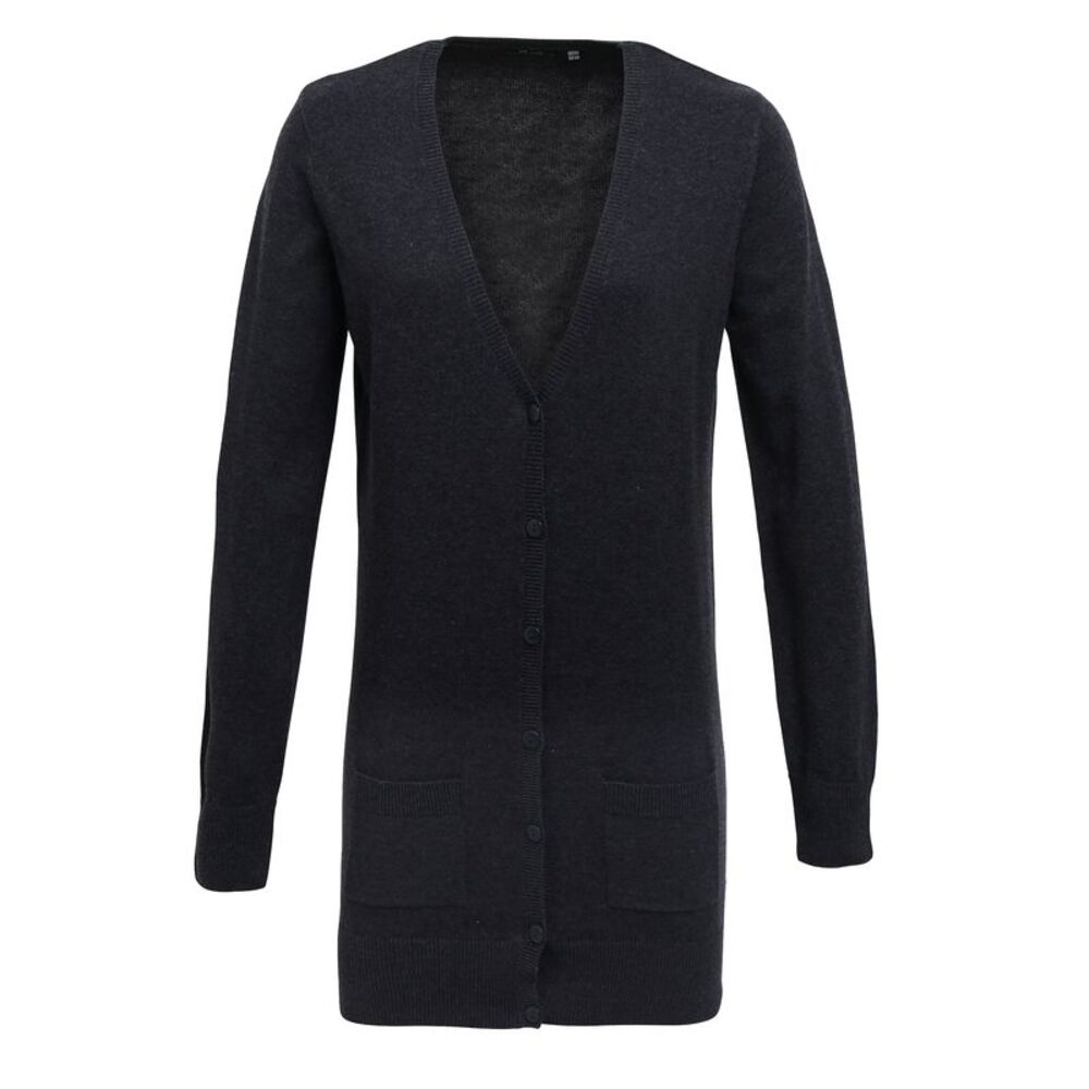 Premier Womens/Ladies Longline V Neck Knitted Cardigan / Charcoal